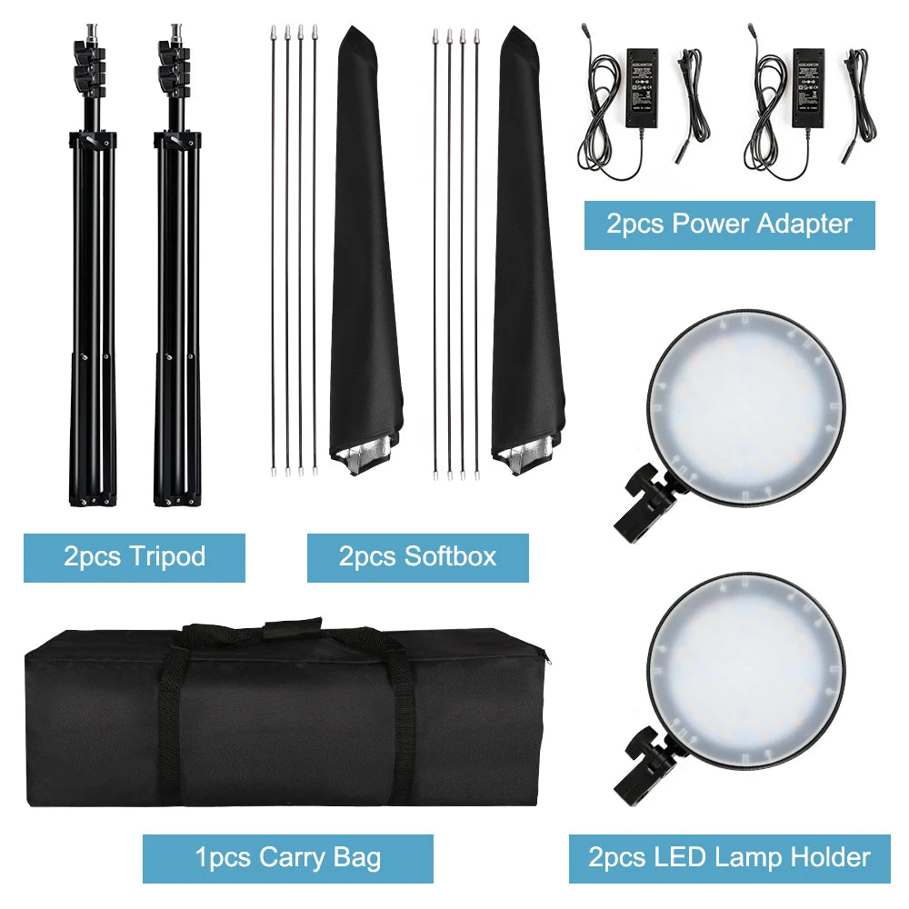 45W Softbox Lighting Kit with LED Lamps and Stands for Photography