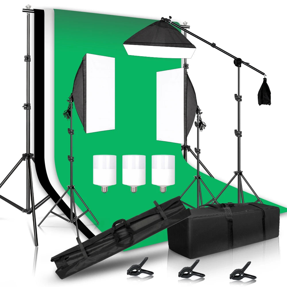 Photography Lighting Kit with Backdrops, Softboxes, and Light Stands