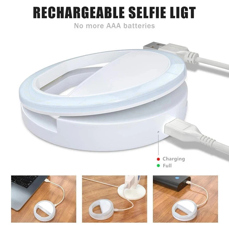 LED Selfie Ring Light with USB Rechargeable Design