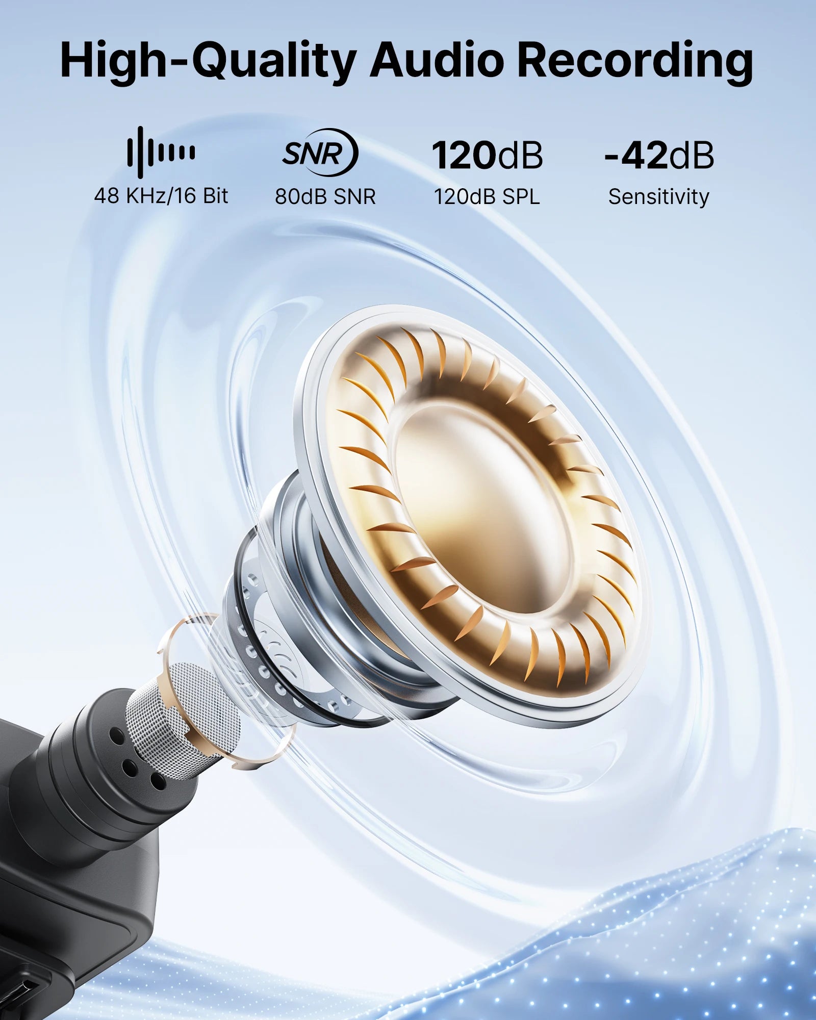 Wireless Lavalier Lapel Microphone with Noise-cancelling for Vlogging and Streaming