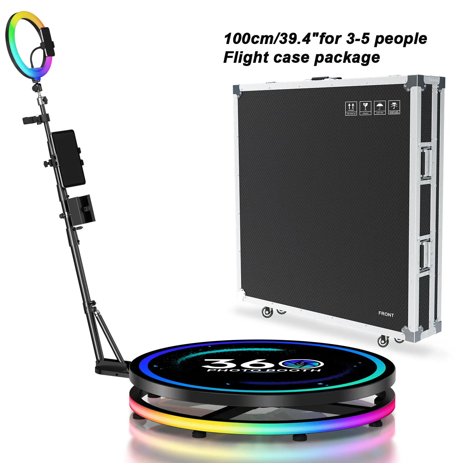 Automatic 360 Photo Booth with Flight Case and RGB Ring Light for Events