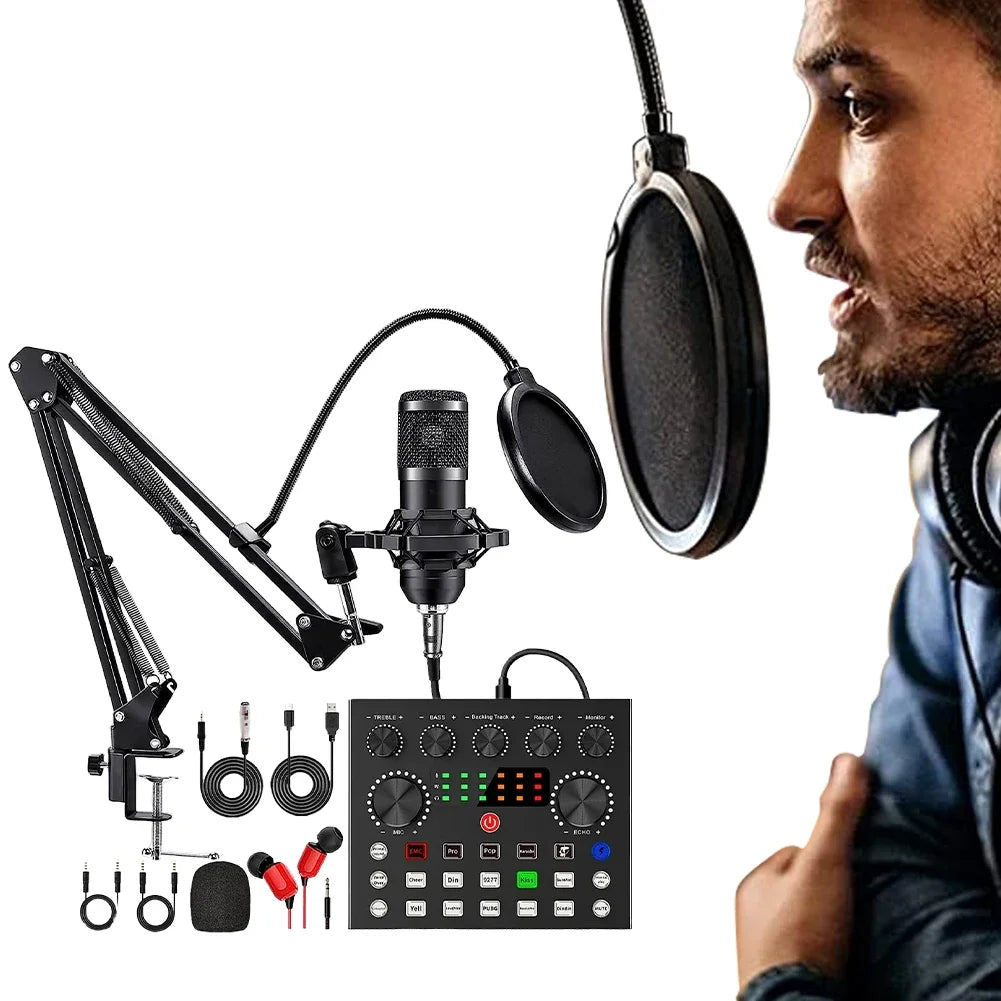 Professional Podcasting Microphone Set with Sound Card and Accessories