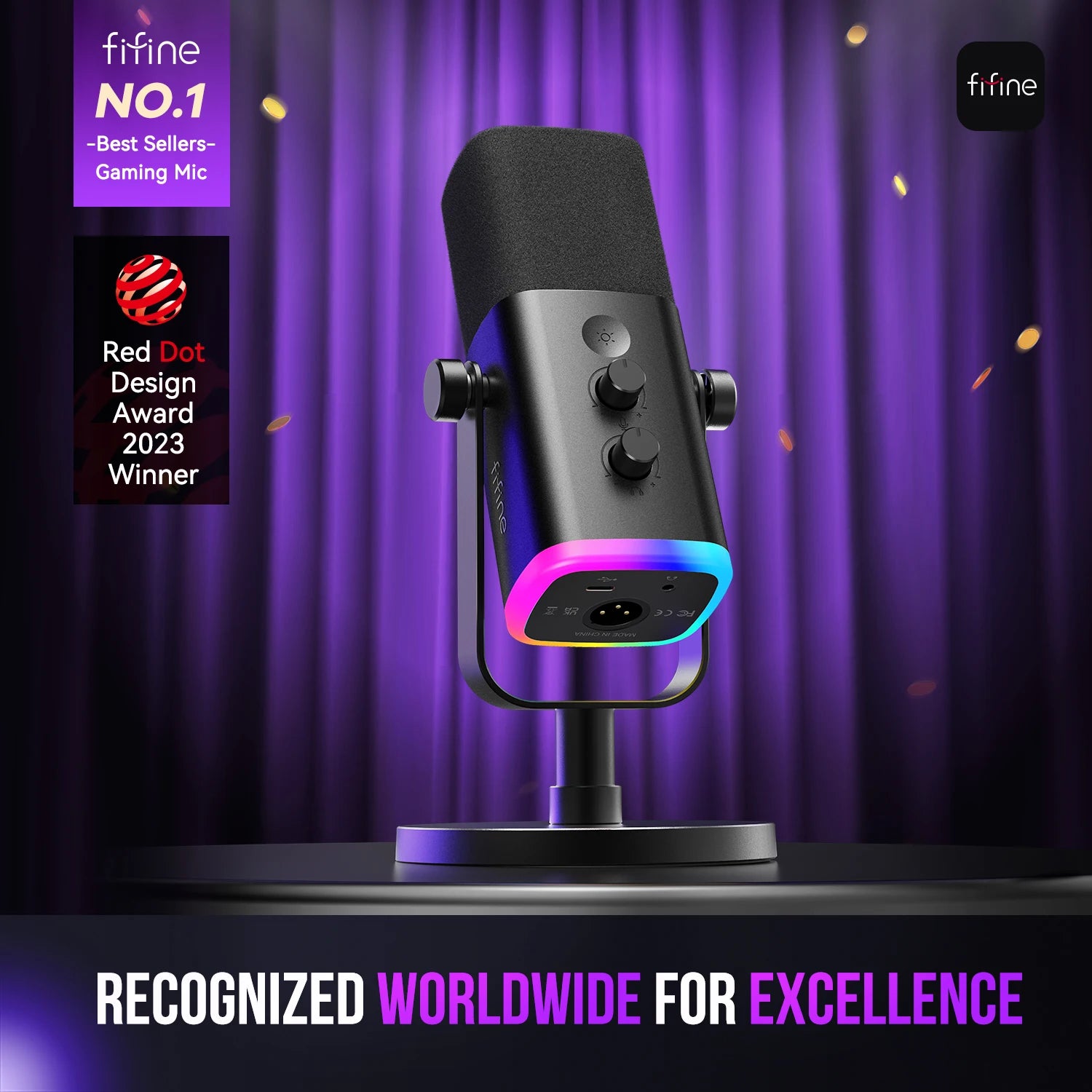 Dynamic USB/XLR Microphone with RGB Modes and Touch Mute Button