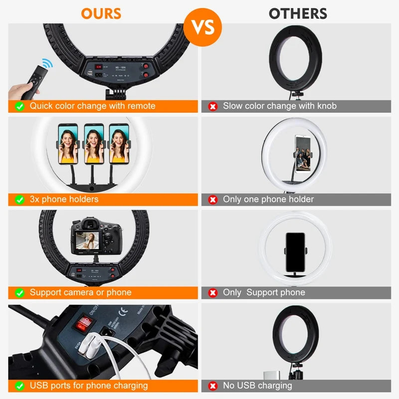 18-Inch Adjustable Ring Light with Tripod Stand for Vlogging and Selfies