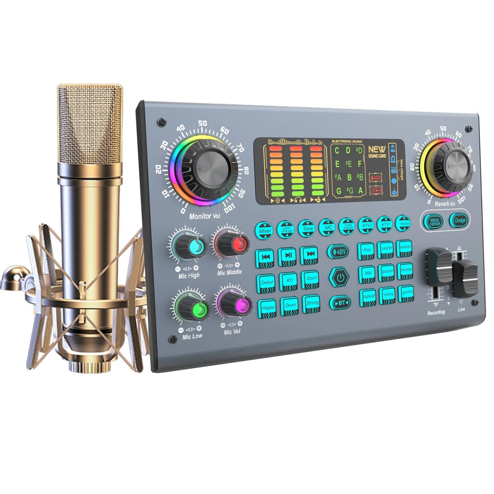 Professional Podcast Live SoundCard Equipment Bundle with 48V XLR Microphone