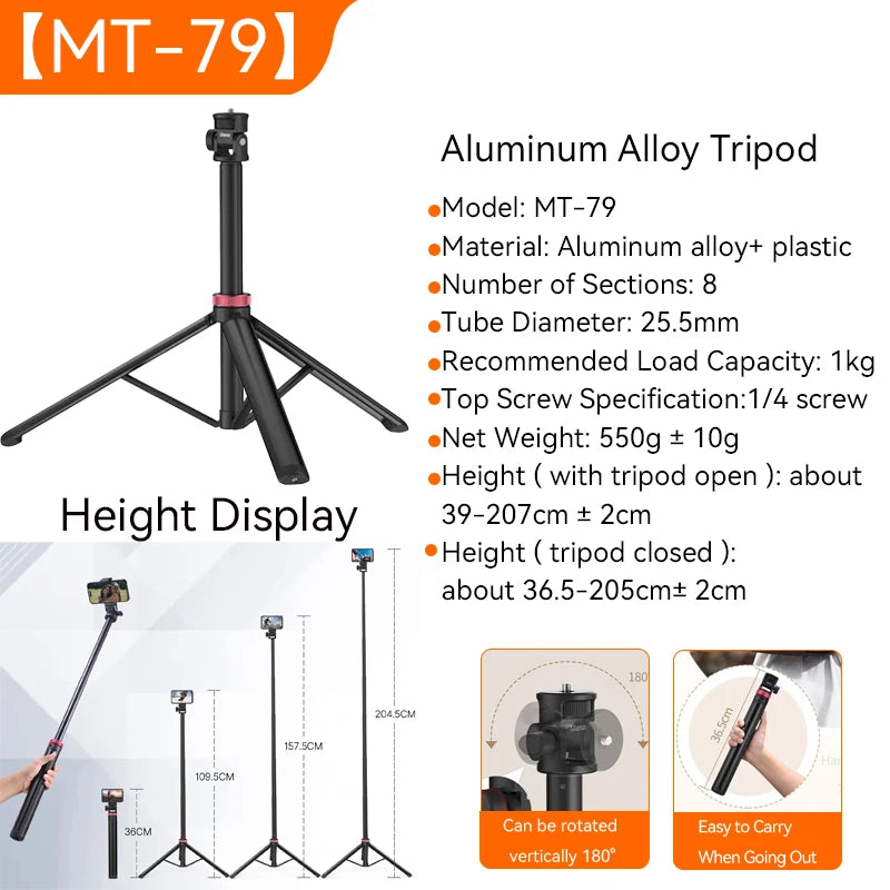 2M Portable Aluminum Alloy Tripod - Lightweight & Adjustable for Cameras and Lights