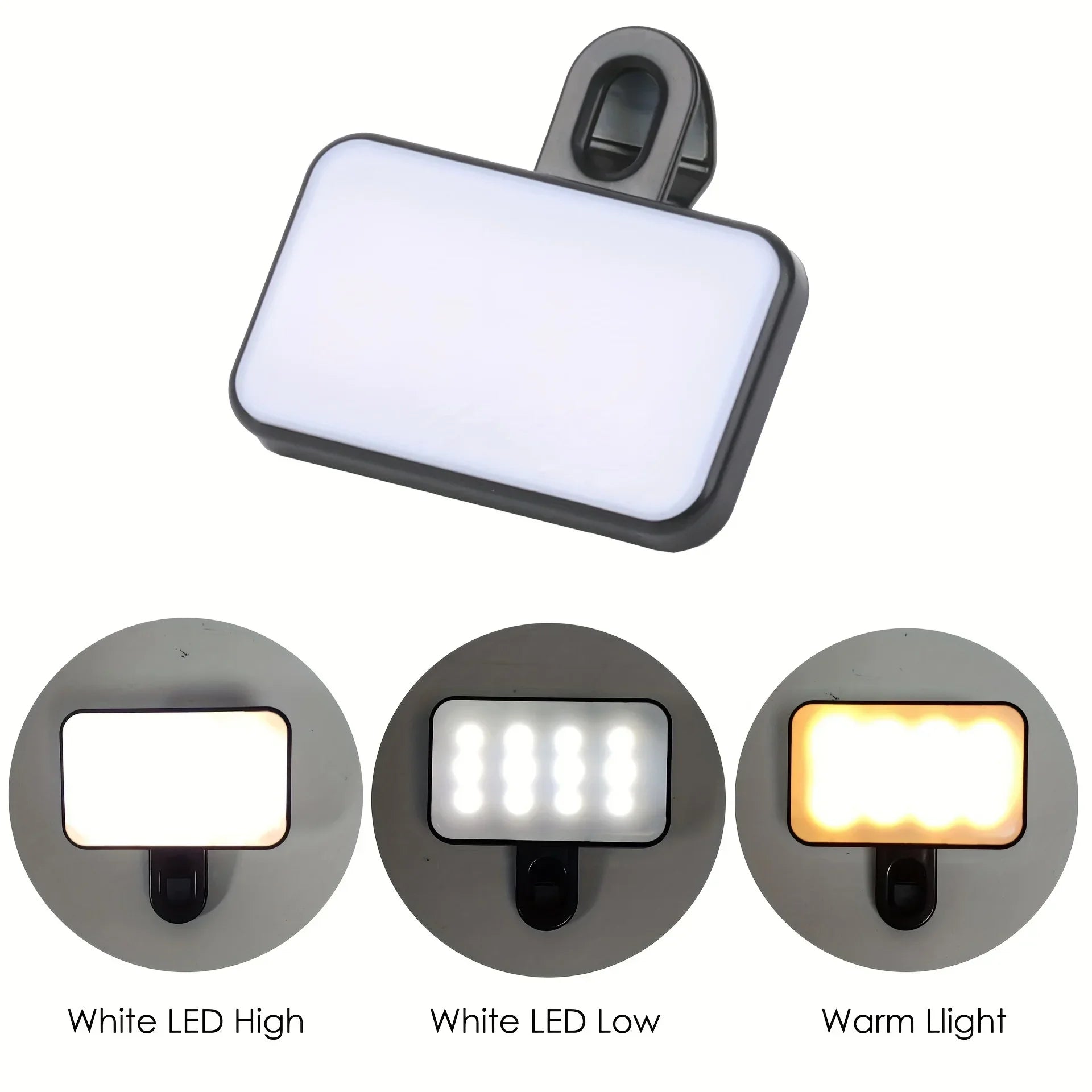 Mini Rechargeable Clip-on Selfie Fill Light with 3 Color Modes