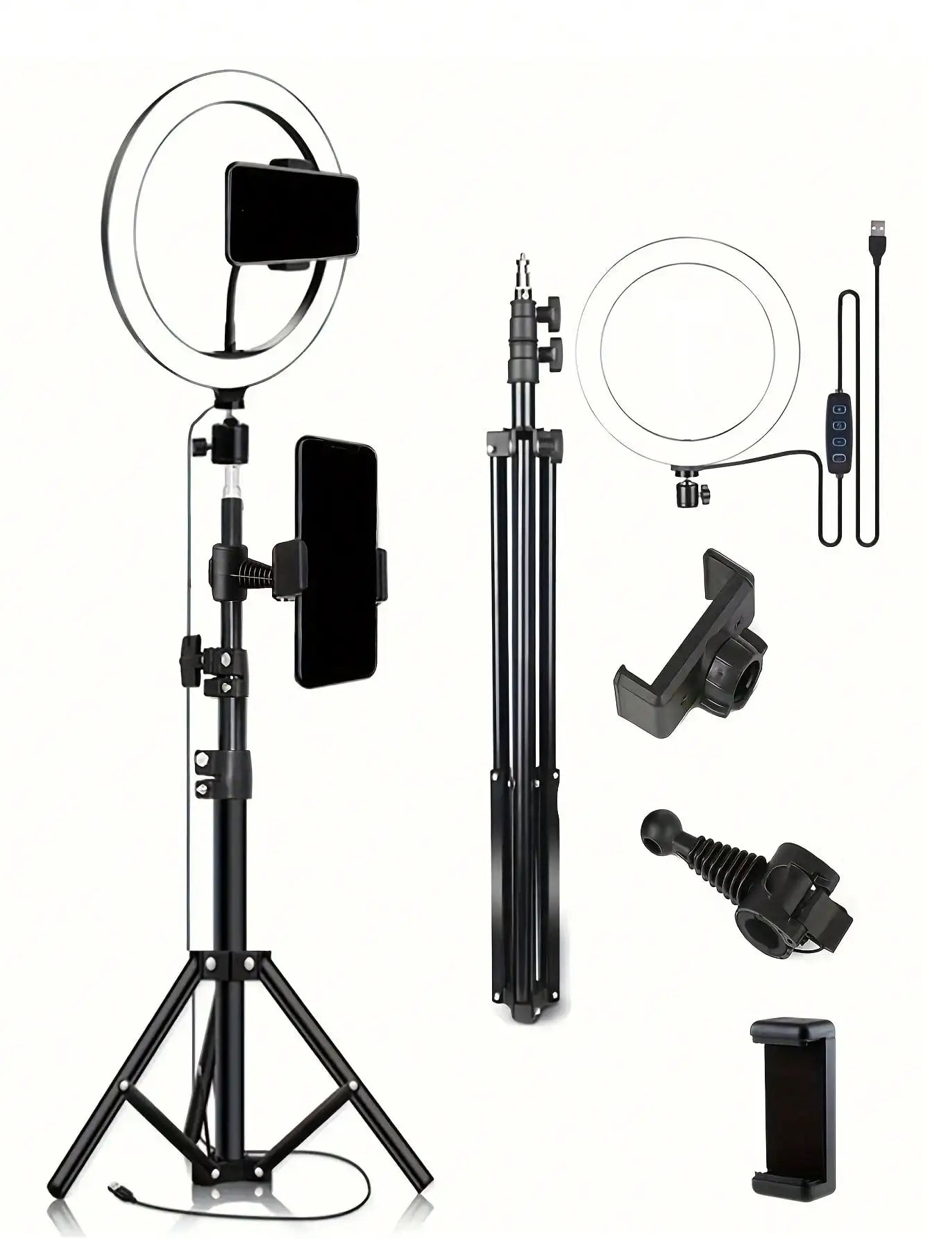 110cm Tripod Stand with O-Clamp and 10-Inch Ring Light for Livestreaming