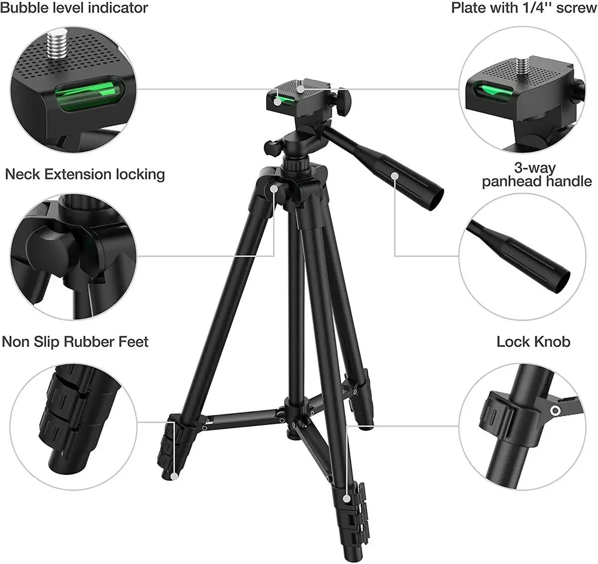 Lightweight Universal Phone Tripod with Bluetooth Remote
