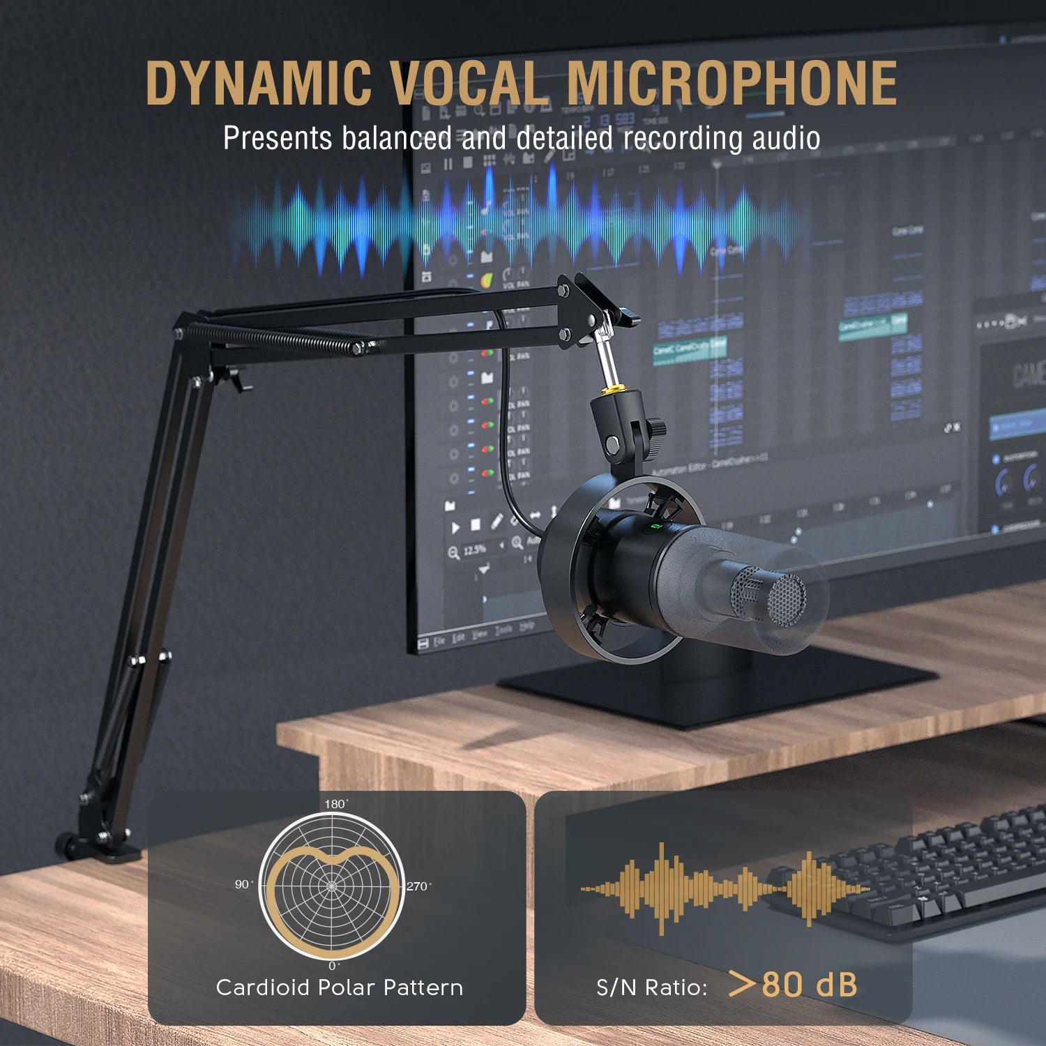 Dynamic Podcast Microphone Kit with Boom Arm and Audio Mixer