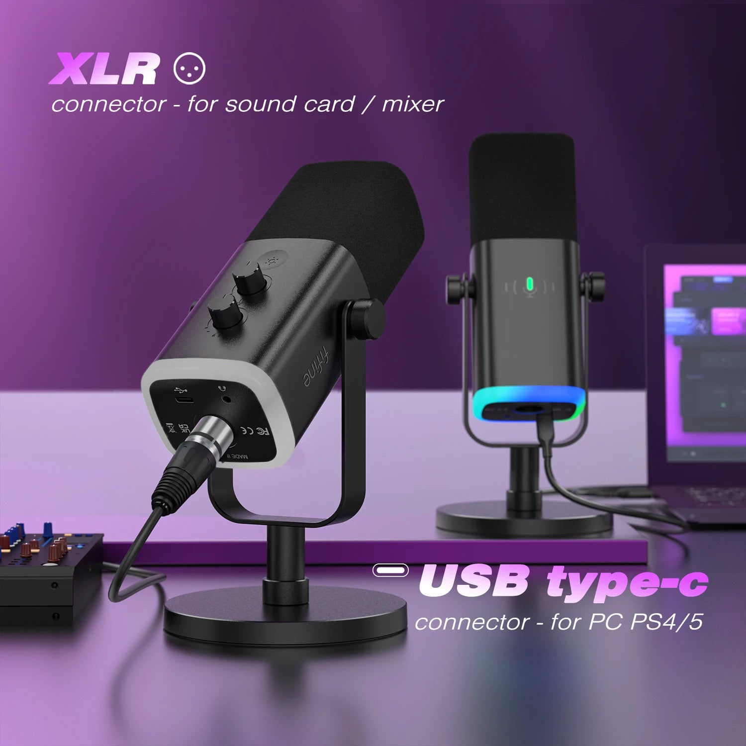 Dynamic USB/XLR Microphone with RGB Modes and Touch Mute Button