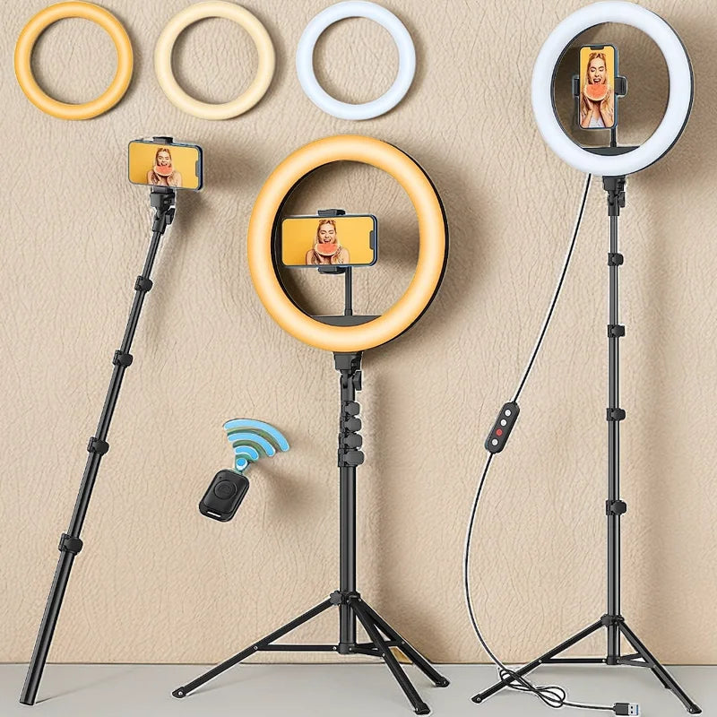 12’’ Dimmable LED Selfie Ring Light with Adjustable Tripod and Phone Holder