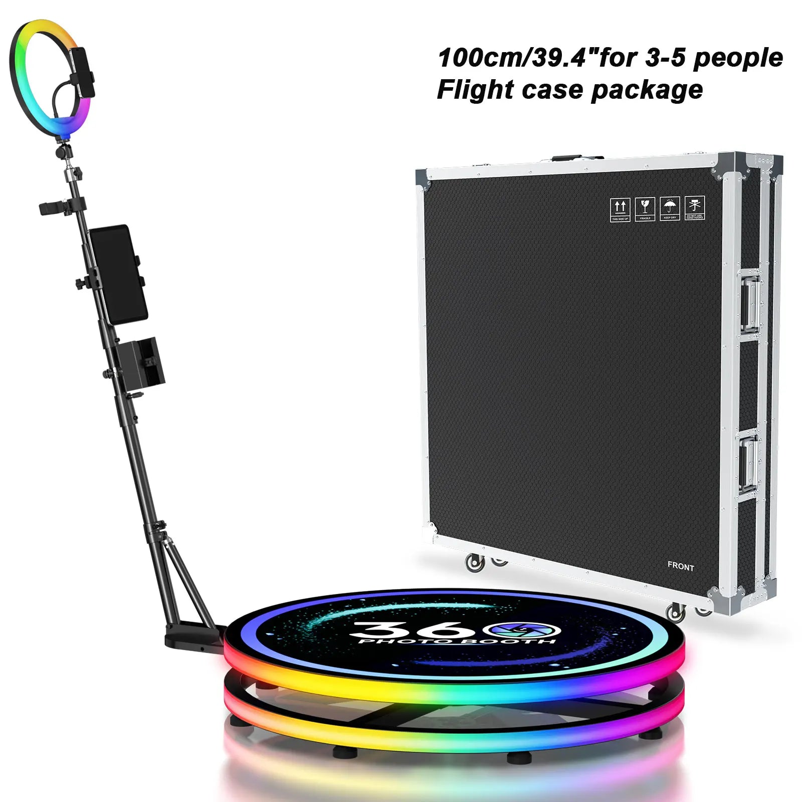 Automatic 360 Photo Booth with Flight Case and RGB Ring Light for Events