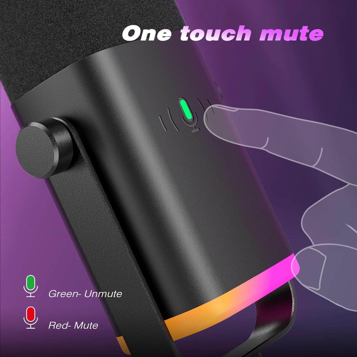 Dynamic USB/XLR Microphone with RGB Modes and Touch Mute Button
