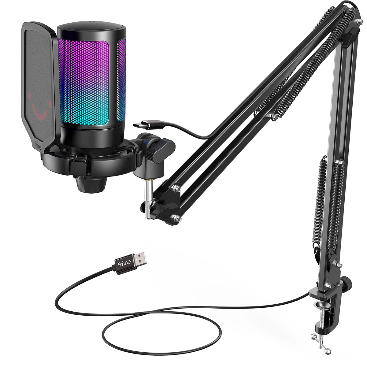 USB Gaming Microphone Kit with RGB Lighting and Touch Mute Button