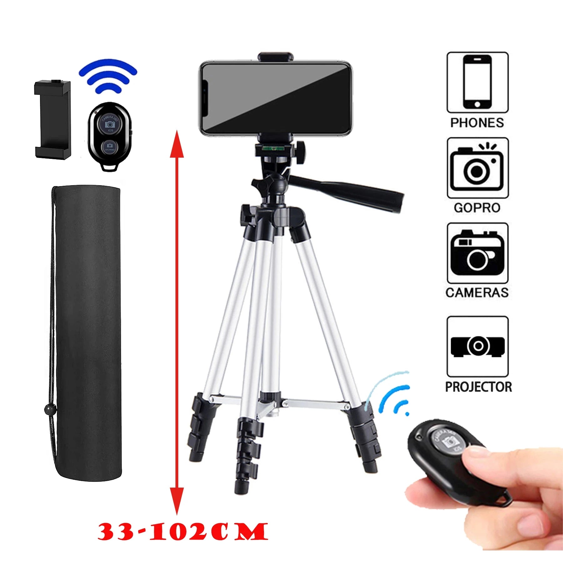 Lightweight Universal Phone Tripod with Bluetooth Remote