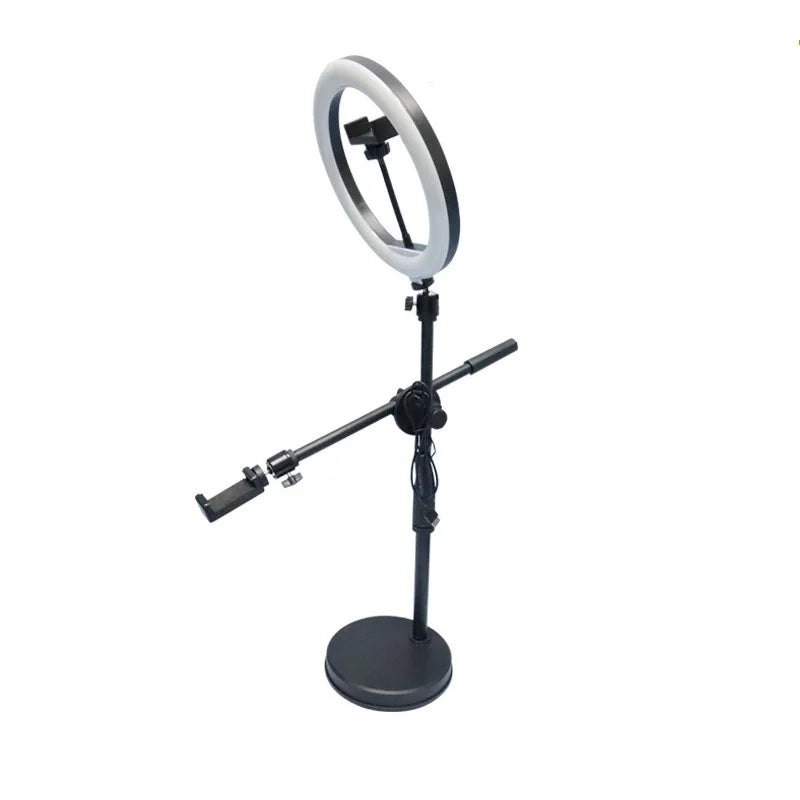 Versatile Overhead Tripod with Ring Light and Smartphone Holder for Photography