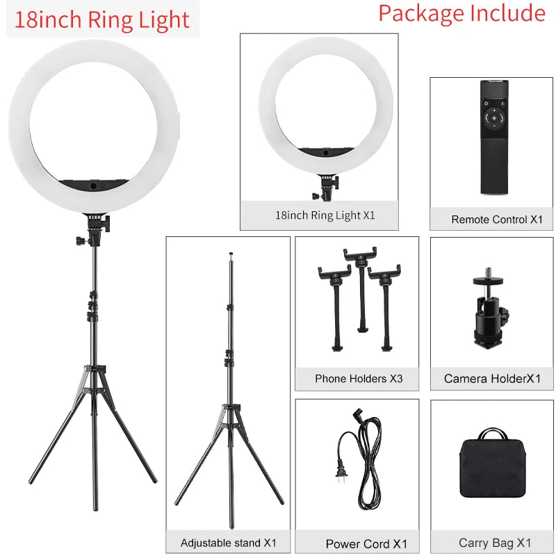 18-Inch Adjustable Ring Light with Tripod Stand for Vlogging and Selfies