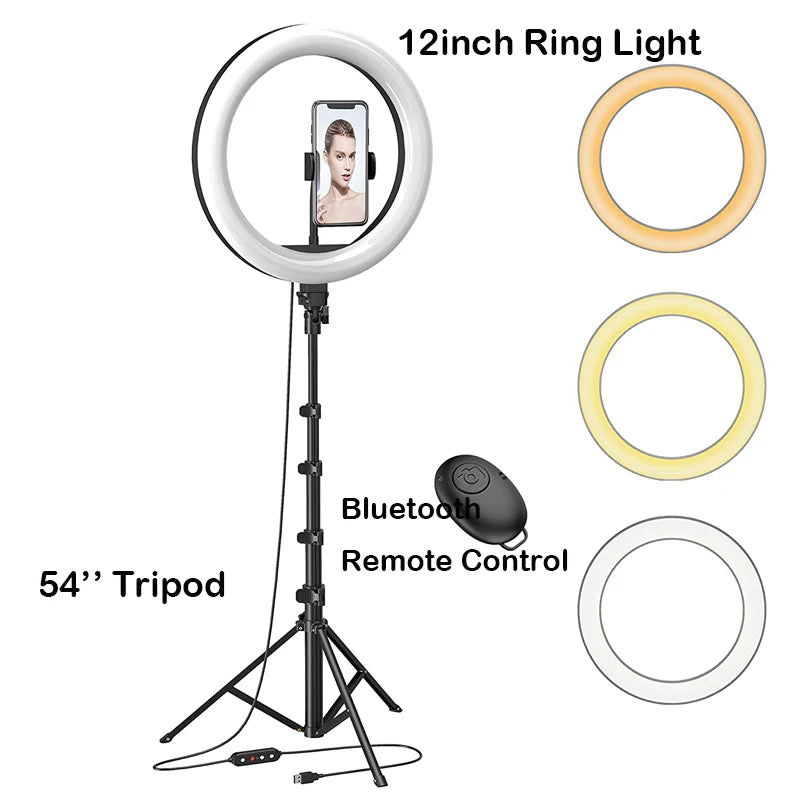 12’’ Dimmable LED Selfie Ring Light with Adjustable Tripod and Phone Holder