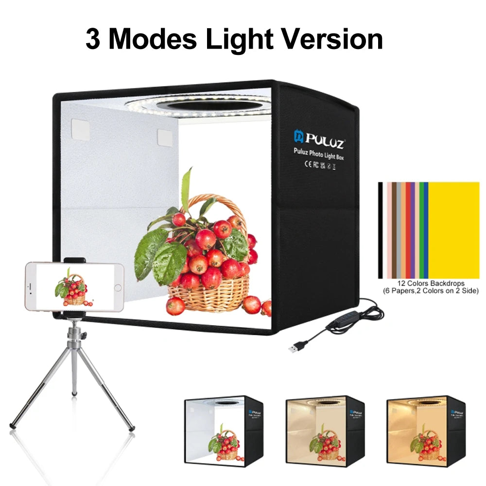 25cm Folding Portable LED Photo Studio Light Box with 12 Backdrops