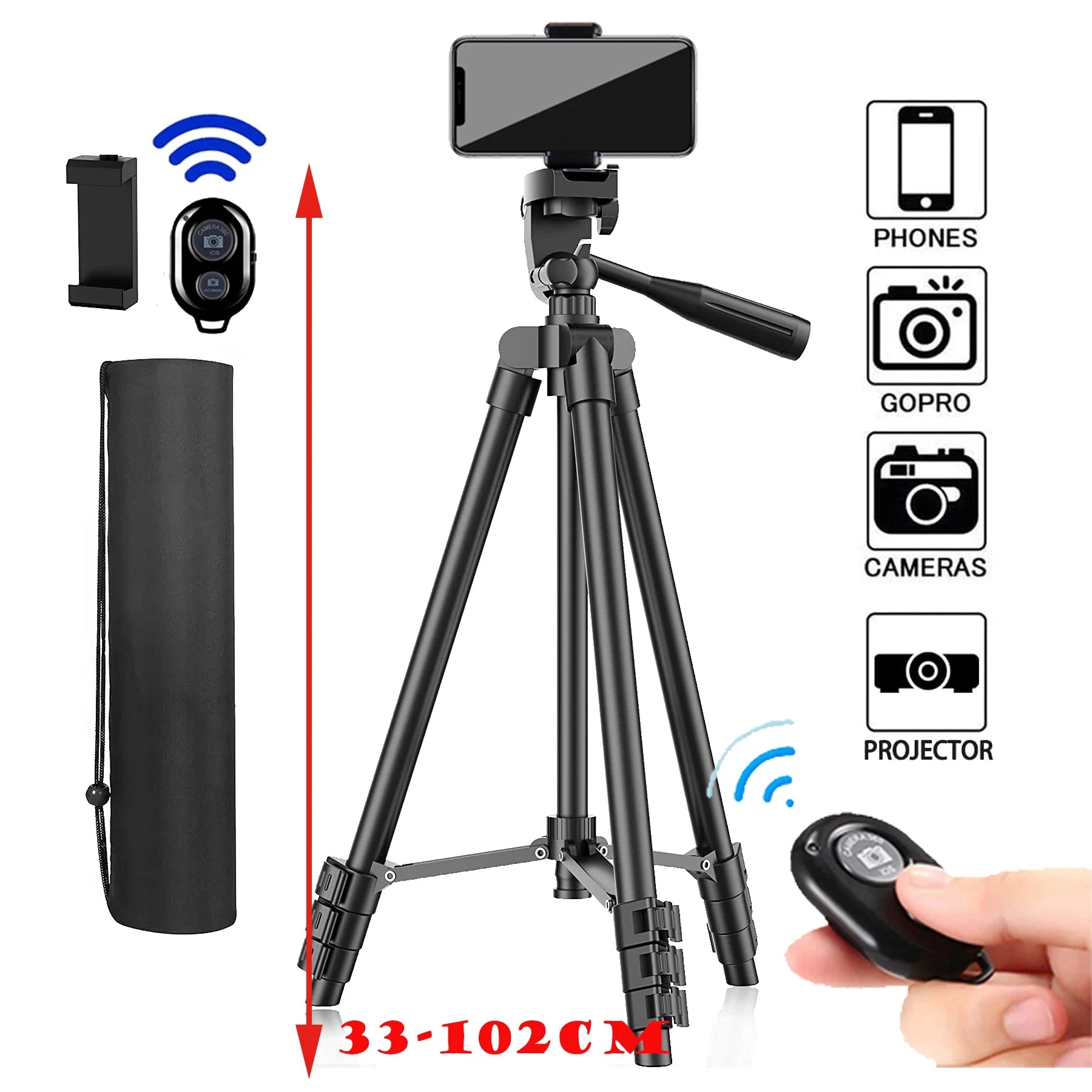 Lightweight Universal Phone Tripod with Bluetooth Remote