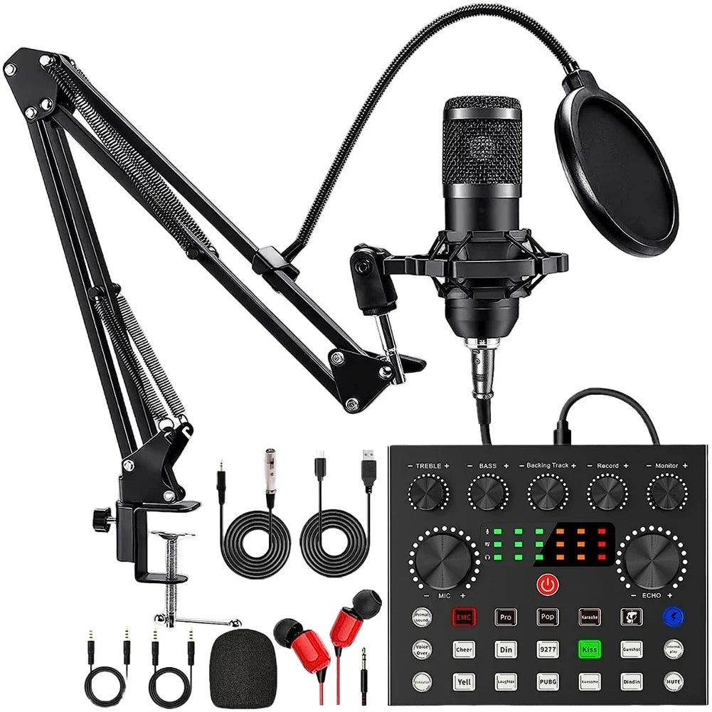 Professional Podcasting Microphone Set with Sound Card and Accessories