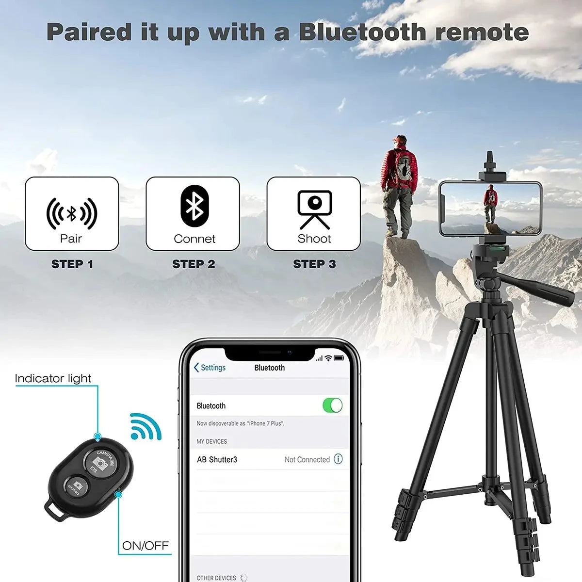 100cm Phone Tripod Stand with Bluetooth Remote for Video Recording