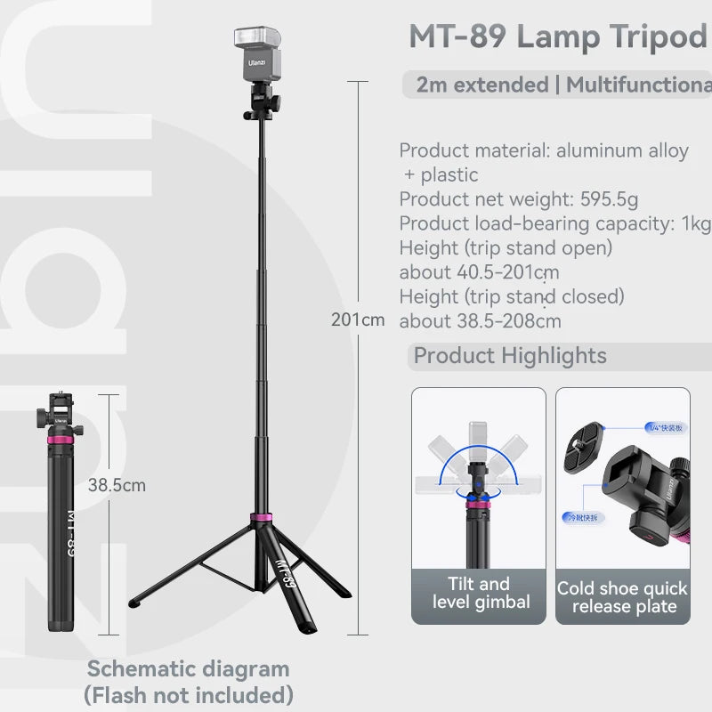 2M Portable Aluminum Alloy Tripod - Lightweight & Adjustable for Cameras and Lights