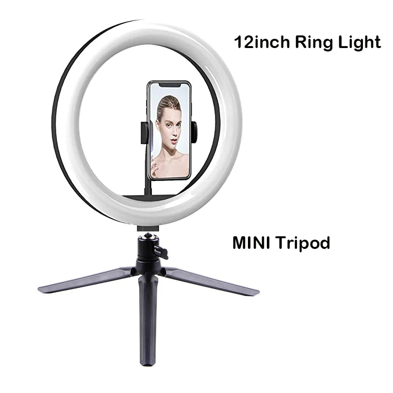 12’’ Dimmable LED Selfie Ring Light with Adjustable Tripod and Phone Holder
