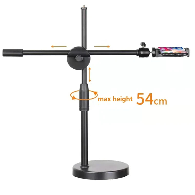 Versatile Overhead Tripod with Ring Light and Smartphone Holder for Photography